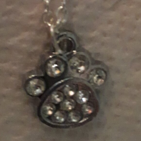 Paw Print Cat Dog Crystal Rhinestones Silver Paw Pendant Necklace NEW - Picture 5 of 16